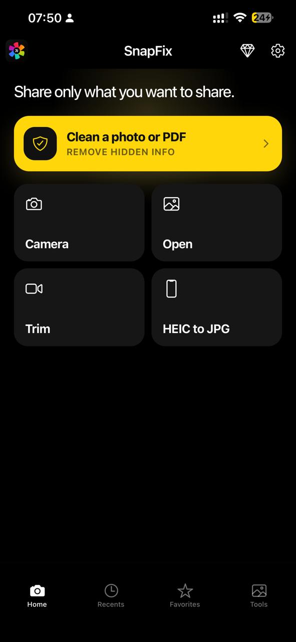 Écran Accueil de SnapFix